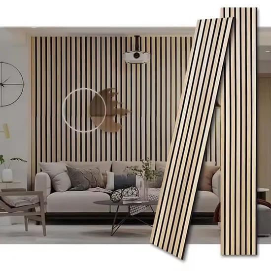 목재 스트립 음향 벽 장식이 있는 모던 디자인 반려동물 패널