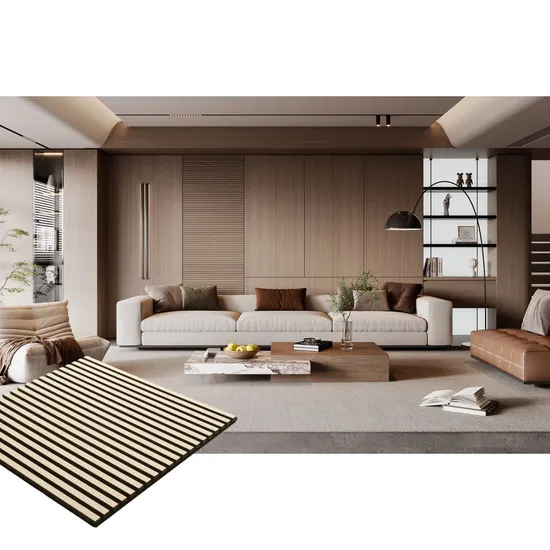 인테리어 디자인 패브릭 방음재 목재 스트립 방음 벽 패널